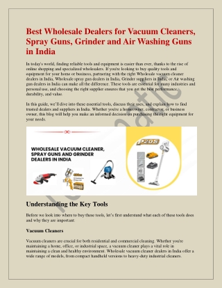 Best Wholesale Dealers for Vacuum Cleaners, Spray Guns, Grinder and Air Washing Guns in India