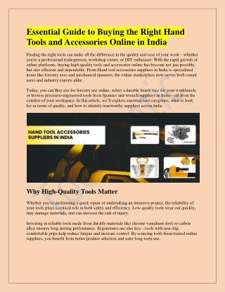 Essential Guide to Buying the Right Hand Tools and Accessories Online in India