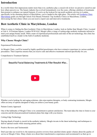 Unlock Your Beauty Potential: Top Aesthetic Clinics in Marylebone, London