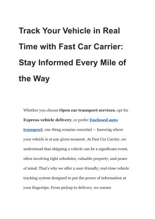 Express Vehicle Delivery & Enclosed Auto Transport – Real-Time Tracking with Fas