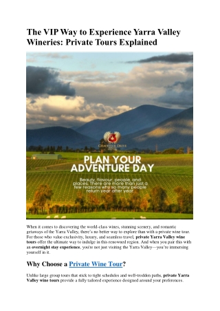 The VIP Way to Experience Yarra Valley Wineries Private Tours Explained