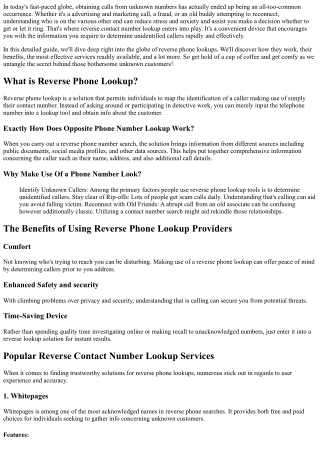 Reverse  Telephone Number Lookup: A  Basic  Device for Identifying Unknown Calle