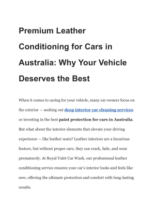 Complete Car Care: Leather Conditioning & Paint Protection in Australia
