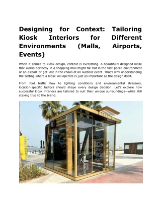 Designing for Context Tailoring Kiosk Interiors for Different Environments