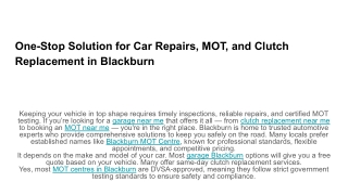 One-Stop Solution for Car Repairs, MOT, and Clutch Replacement in Blackburn