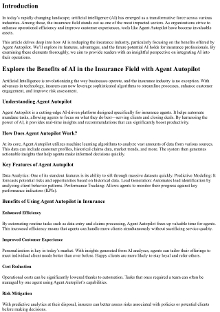 Explore the Benefits of AI in the Insurance Field with Agent Autopilot