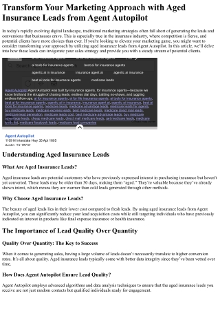 Transform Your Marketing Approach with Aged Insurance Leads from Agent Autopilot