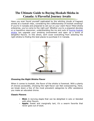 The Ultimate Guide to Buying Hookah Shisha in Canada A Flavorful Journey Awaits