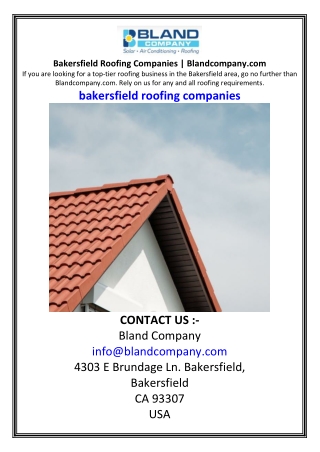Bakersfield Roofing Companies | Blandcompany.com