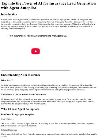 Tap into the Power of AI for Insurance Lead Generation with Agent Autopilot