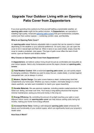 Upgrade Your Outdoor Living with an Opening Patio Cover from Zappexteriors