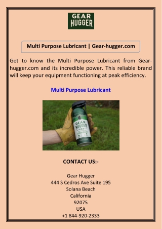 Multi Purpose Lubricant Gear-hugger.com