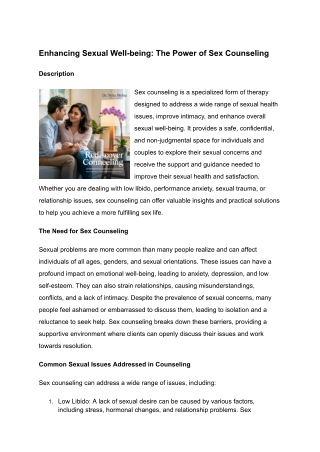 Enhancing Sexual Well-being: The Power of Sex Counseling