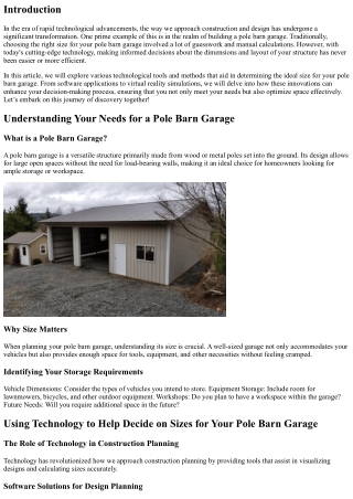 Using Technology to Help Decide on Sizes for your pole barn garage