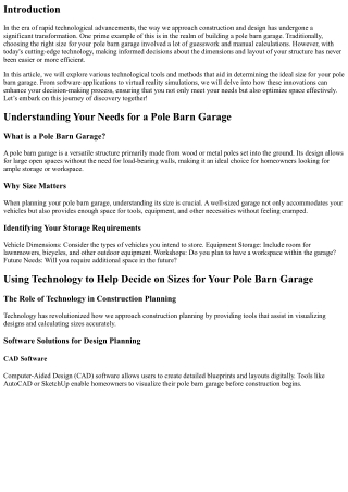 Using Technology to Help Decide on Sizes for your pole barn garage