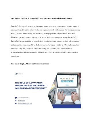 The Role of Advayan in Enhancing SAP Brownfield Implementation Efficiency