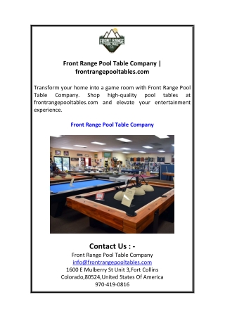 Front Range Pool Table Company  frontrangepooltables.com