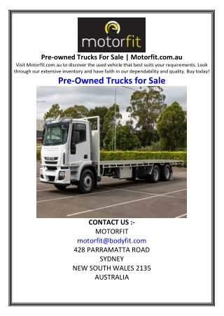 Pre-owned Trucks For Sale  Motorfit.com.au