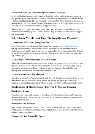 Timeless Beauty with Marble Look Floor Tile