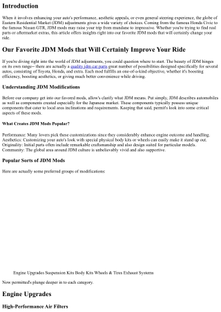 Our Preference JDM Mods that Are Going To Transform Your Trip