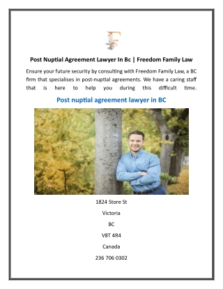 Post Nuptial Agreement Lawyer In Bc  Freedom Family Law