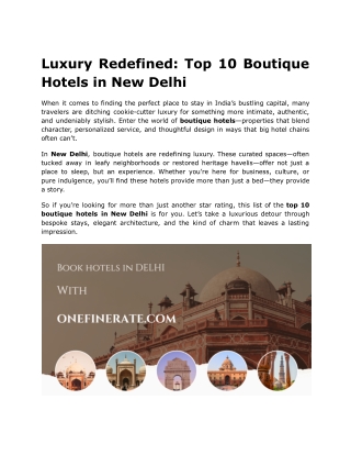 Luxury Redefined Top 10 Boutique Hotels in New Delhi