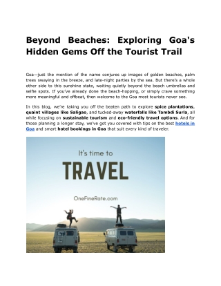 Beyond Beaches Exploring Goa's Hidden Gems Off the Tourist Trail