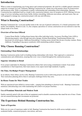 Reliable General Contractor Services by Banning Construction