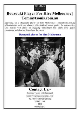 Bouzouki Player For Hire Melbourne | Tommytsonis.com.au