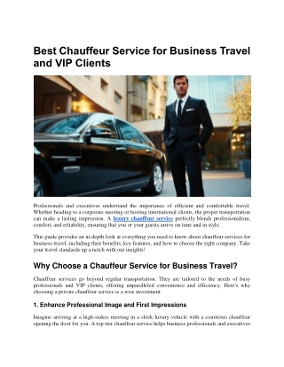 Best Chauffeur Service for Business Travel and VIP Clients