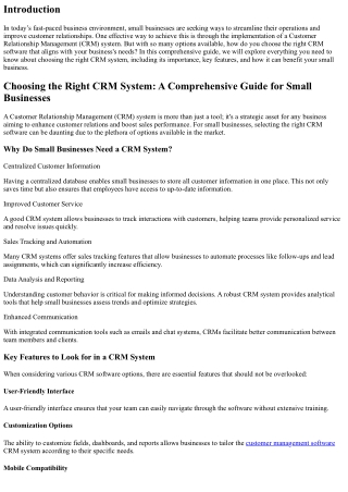 Choosing the Right CRM System: A Comprehensive Guide for Small Businesses