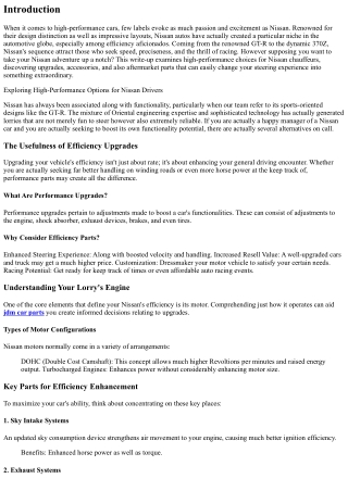 Checking Out High-Performance Options for Nissan Drivers