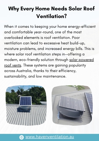 Why Every Home Needs Solar Roof Ventilation