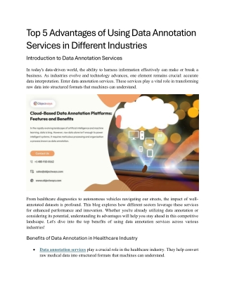 Top 5 Advantages of Using Data Annotation Services in Different industries