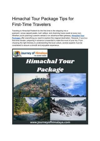 Himachal Tour Package Tips for First-Time Travelers