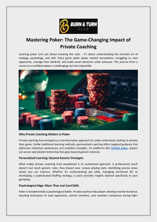 Mastering Poker The Game-Changing Impact of Private Coaching