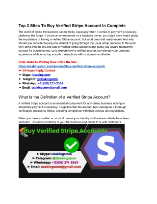 3 Top Sites To Buy Verified Stripe Account In Complete