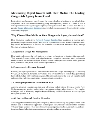 Maximizing Digital Growth with Flow Media The Leading Google Ads Agency in Auckland