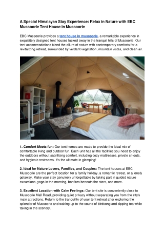 A Special Himalayan Stay Experience_ Relax in Nature with EBC Mussoorie Tent House in Mussoorie