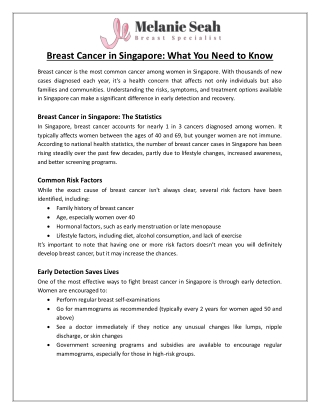 Breast Cancer in Singapore What You Need to Know
