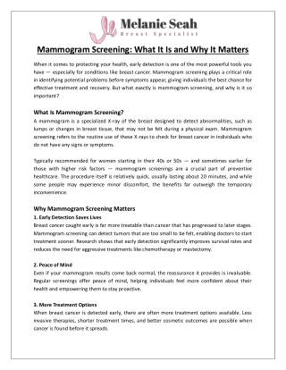 Mammogram Screening What It Is and Why It Matters
