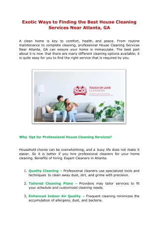 Exotic Ways to Finding the Best House Cleaning Services Near Atlanta, GA