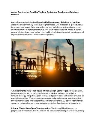 Apeiro Construction Provides The Best Sustainable Development Solutions Hamilton
