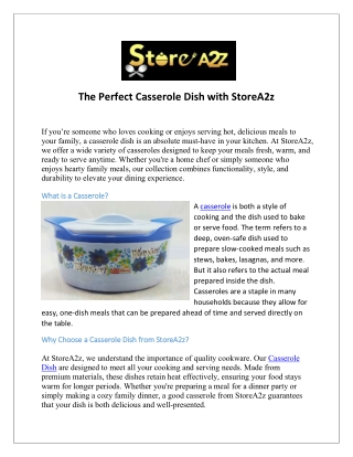 The Perfect Casserole Dish with StoreA2z