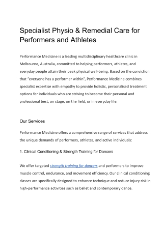 Specialist Physio & Remedial Care for Performers and Athletes