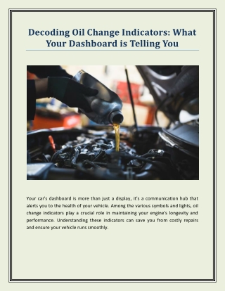 Decoding Oil Change Indicators - What Your Dashboard is Telling You