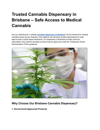 Trusted Cannabis Dispensary in Brisbane – Safe Access to Medical Cannabis