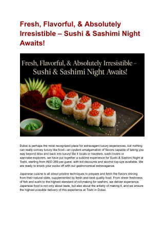 Fresh, Flavorful, & Absolutely Irresistible – Sushi & Sashimi Night Awaits