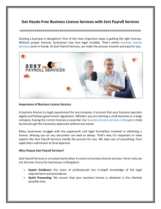 Get Hassle-Free Business License Services with Zest Payroll Services