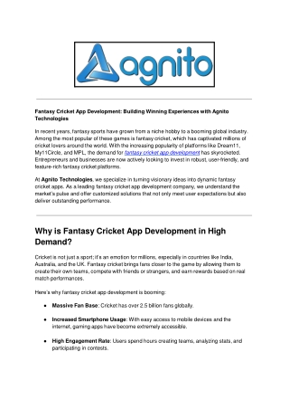 Fantasy Cricket App Development_ Building Winning Experiences with Agnito Technologies